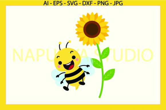 Bee Sunflower Animals Floral Spring Graphics & Illustrations