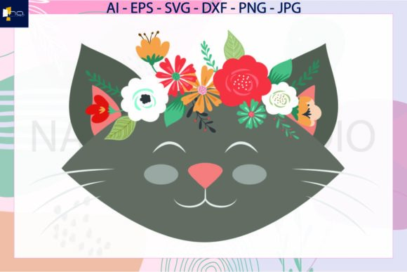 Cat Headbands Flowers Floral SVG: Graphics & Illustrations for Local Branding