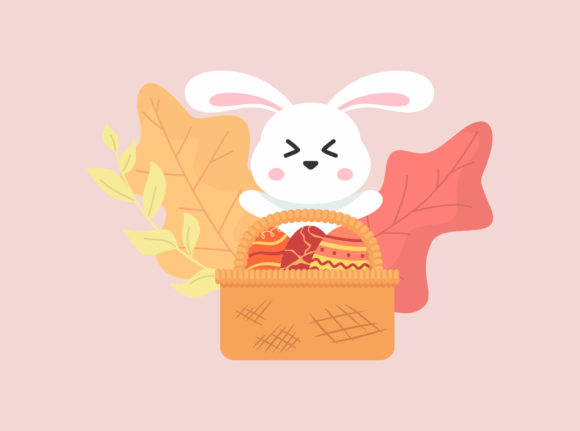Easter Eggs Red Bunny Basket Floral Graphics and Illustrations