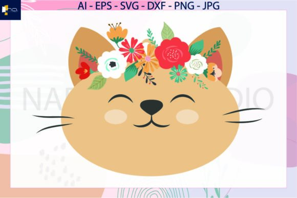 Floral Flowers Headbands Cat SVG Graphics & Illustrations