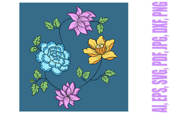 Flower Bouquet Floral Colour Line Art: Graphics & Illustrations for Local Branding