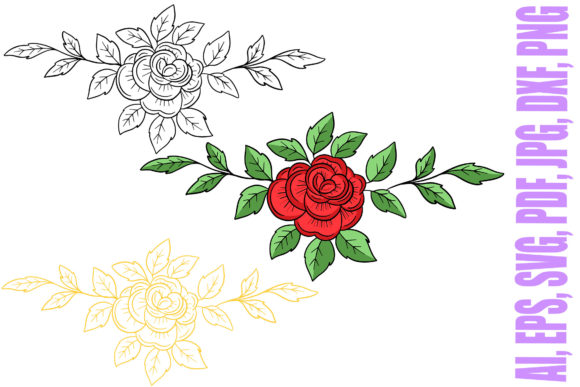 Flower Bouquet Floral Rose Line Art: Graphics & Illustrations for Real Publishing