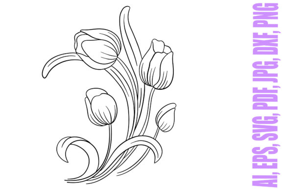 Flower Tulips Floral Tattoo Line Art