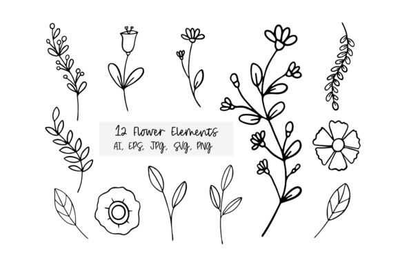 Flowers, Hand Drawn Wild Floral Graphics & Illustrations