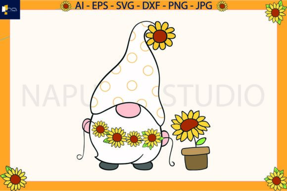 Sunflower Gnomes Floral SVG: Whimsical Illustrations for Brand & Print Graphics