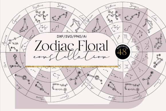 Zodiac Floral Constellation Graphics & Illustrations